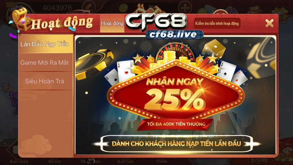 Khuyến mãi nạp tiền lần đầu cf68 nạp tiền lần đầu cf68
