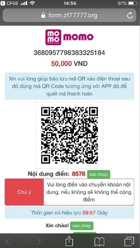 Hướng dẫn nạp tiền Cf68 nhanh chóng Quét mã QR trên Momo