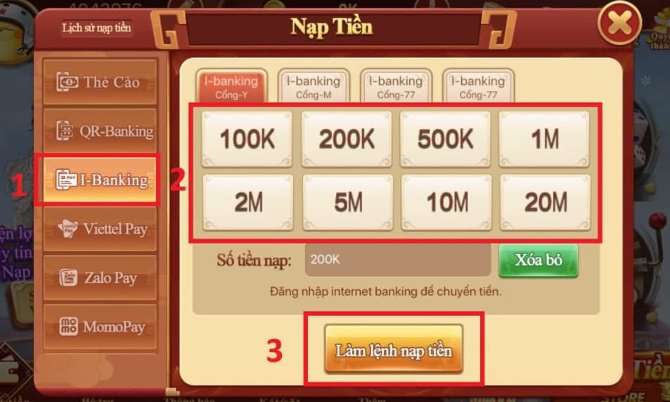 Hướng dẫn nạp tiền Cf68 nhanh chóng Cổng nạp tiền cf68 - i Banking