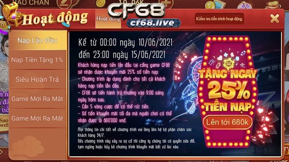 Khuyến mãi 25% cf68 khuyến mãi 25% cf68