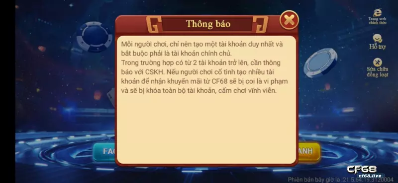 diem danh nhan qua cf-Chi tiết khuyến mãi Cf68 Điều khoản chung tại cf68