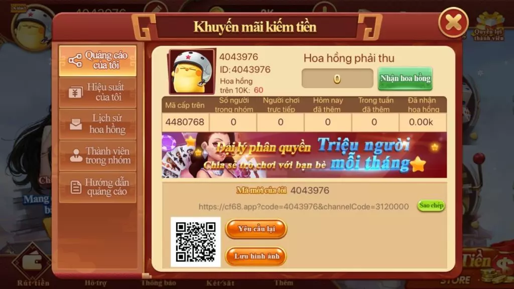 Khuyến mãi CF68 có gì hấp dẫn? khuyến mãi cf68 giao diện quảng cáo nhận hoàn trả
