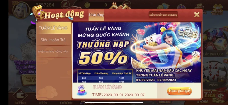 Khuyến mãi CF68: Tặng 50% giá trị nạp mừng Quốc Khánh 2/9 Khuyến mãi 50% cho Game Thủ tại CF68.DEV mừng quốc khánh 2/9